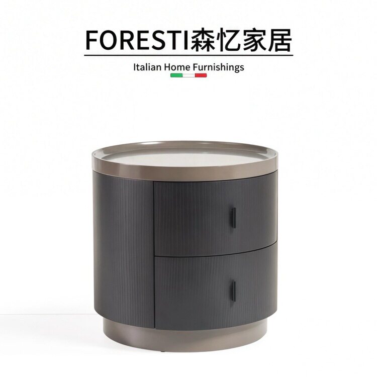 意式简约实木圆形烤漆床头柜