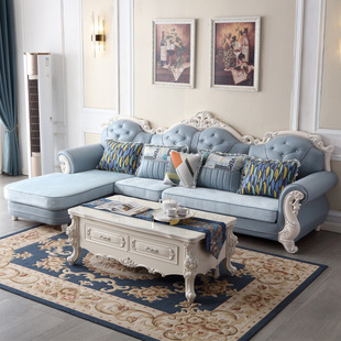 欧式布艺沙发组合客厅大小户型实木科技布沙发贵妃转角欧式沙发