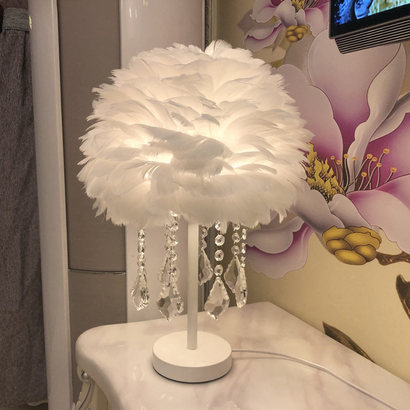 现代简约美欧式鹅毛水晶羽毛台灯