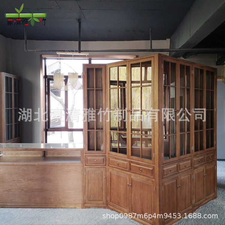广州家具厂定制橡木茶柜木制展示柜竹木书柜美国红橡木展柜批发