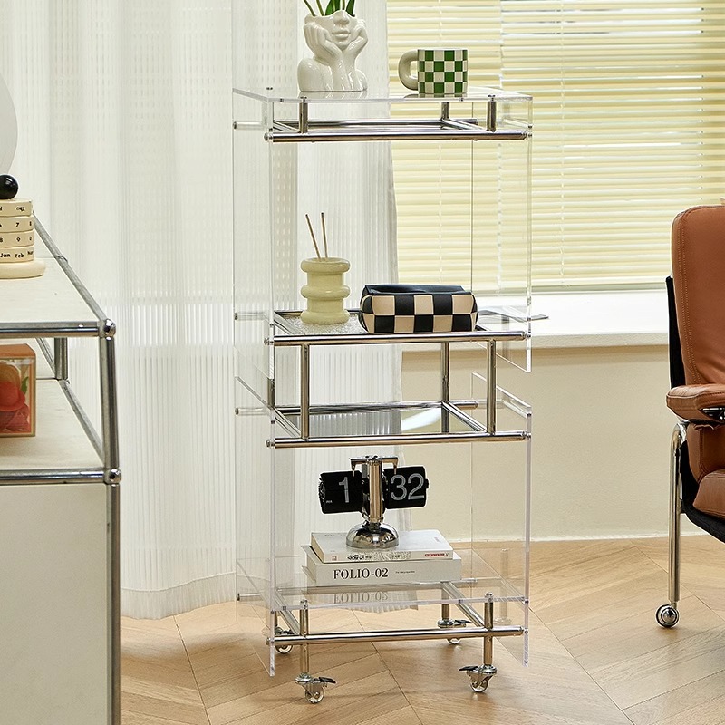 ins不锈钢亚克力可移动客厅置物架小型家用多层收纳柜沙发边几架