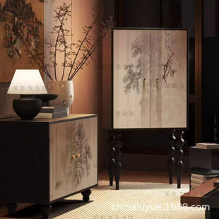 中国风家用实木柜餐边柜复古客厅现代简约厨房收纳置物玄关柜子