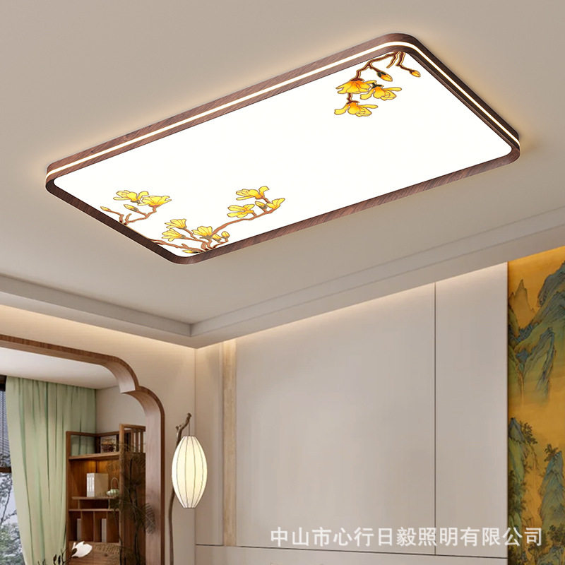 宋式美学主卧室灯新中式胡桃木色吸顶灯中古风复古温馨儿童房间灯