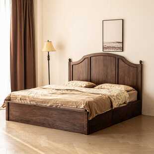 全实木储物床北美黑胡桃木法式复古高靠背樱桃木抽屉轻奢床双人床