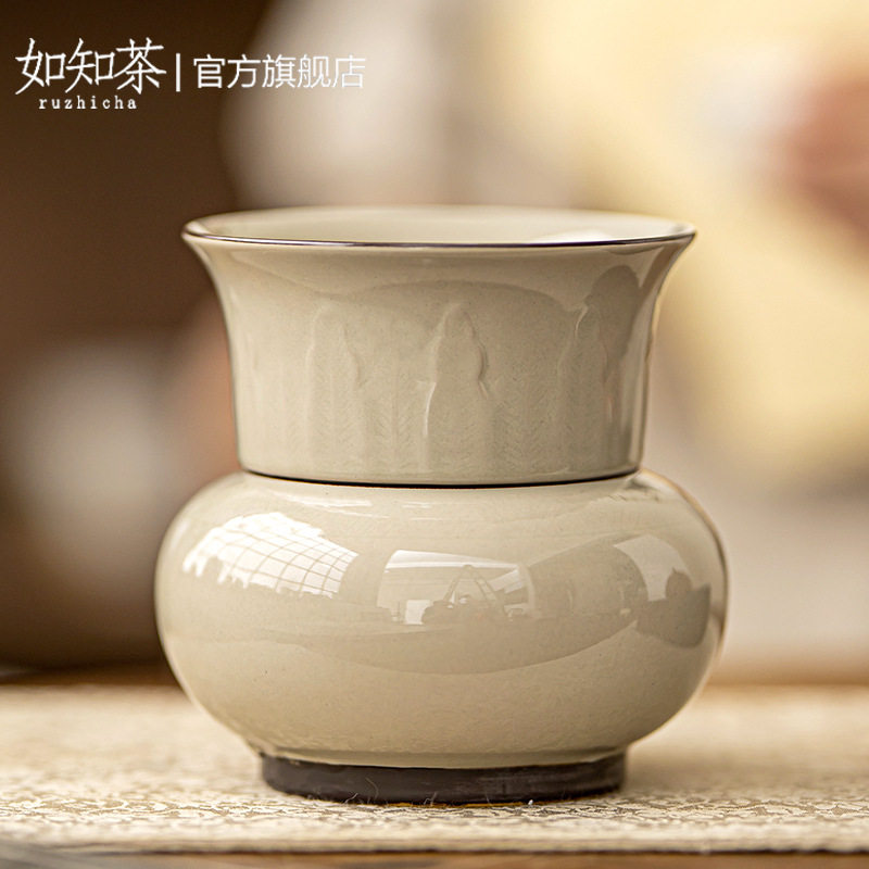 越窑青瓷建水茶盂陶瓷家用过滤茶渣废水收纳茶缸杯洗干泡茶道零配