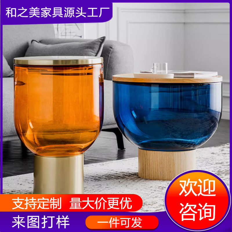 北欧简约轻奢圆形玻璃茶几