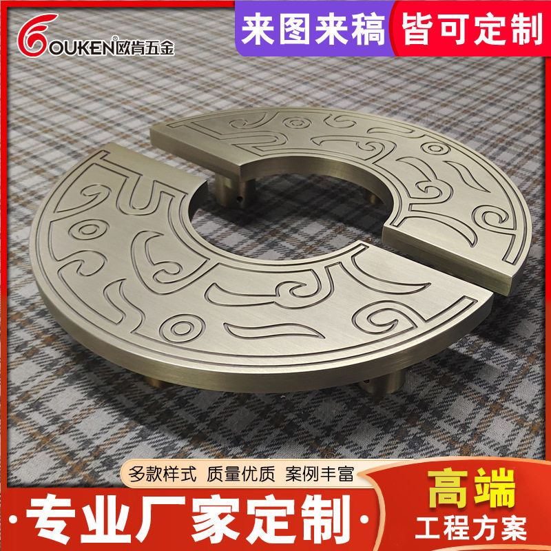 广东欧肯五金直销新中式古典半圆手工敲打肌理纹哑光黑古铜门拉手