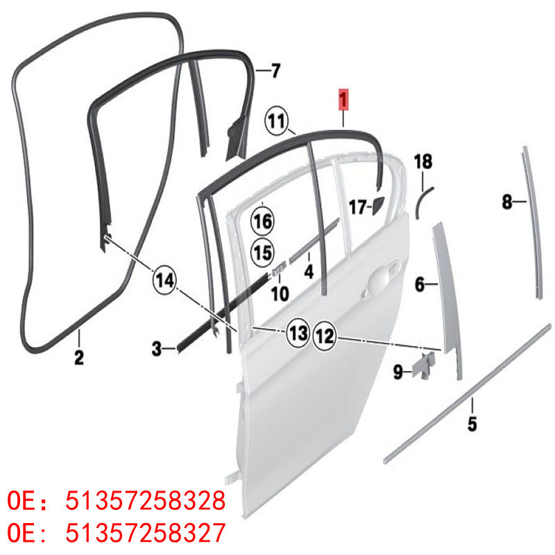 适用于宝马3系F30右后玻璃绒槽车窗导向条后车门OE:51357258328