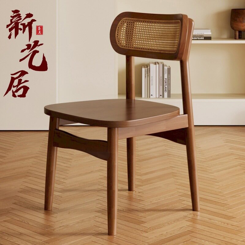 法式实木藤编靠背餐椅家用