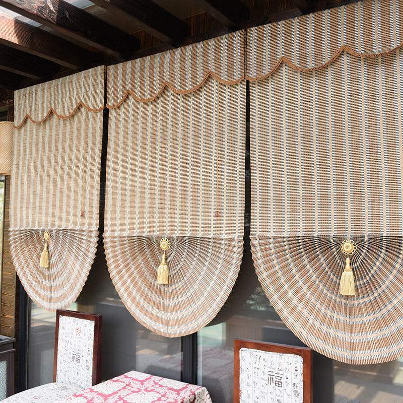 饭店遮光酒店扇形室竹卷帘竹窗帘茶楼商铺厨房门帘竹帘餐厅中式
