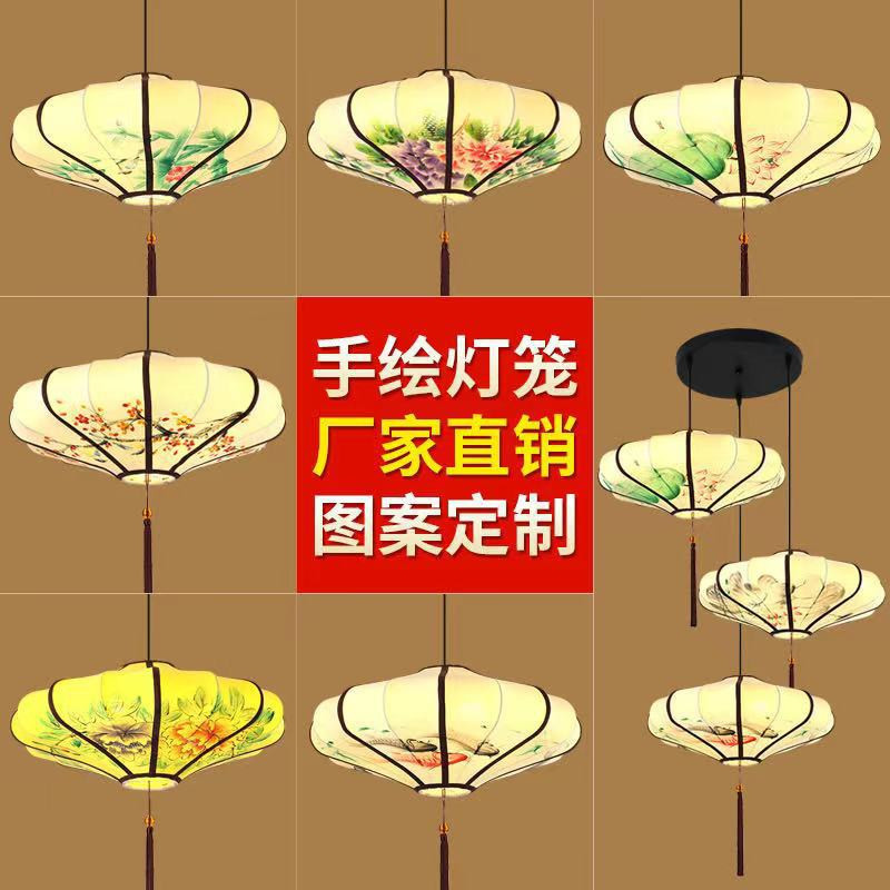 新中式吊灯中国风布艺手绘酒店餐厅走廊饭店火锅店茶楼仿古典灯笼