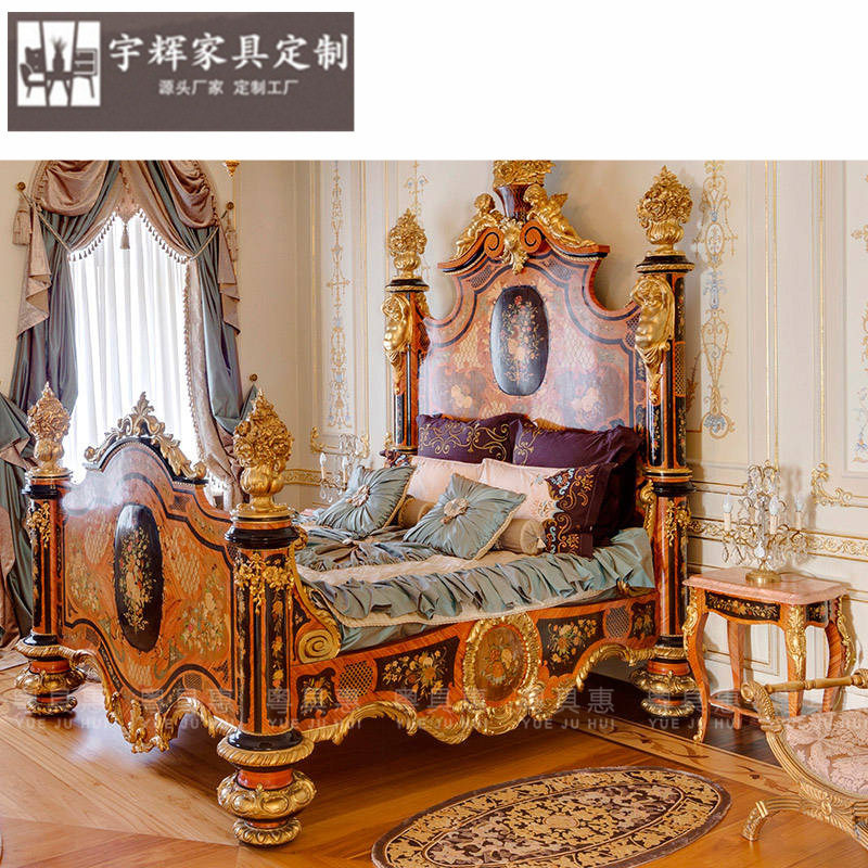 意大利风格双人床欧式实木雕花别墅主卧床奢华皇帝床宫廷1.8m婚床