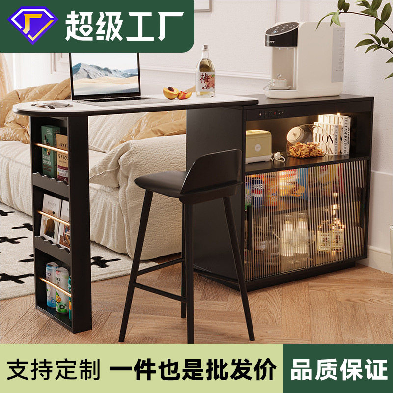 吧台桌家用实木现代简约隔断吧台一体客厅小户型中岛台复古风柜子图片