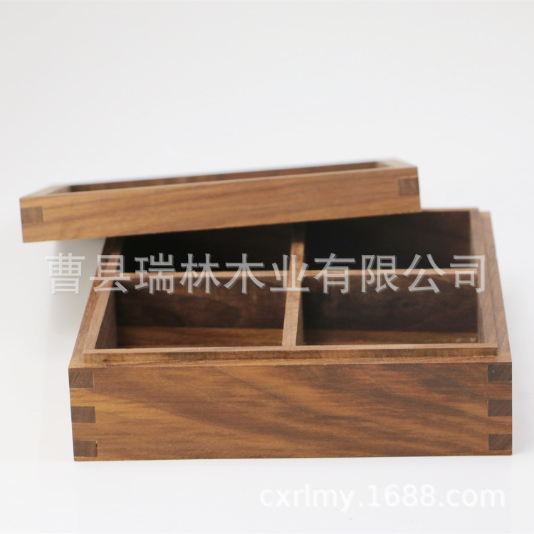 木质四格干果盒订婚摆件提手干果盒客厅桌面简约多格收纳托盘