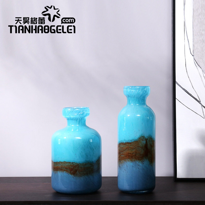 天昊格蕾手工北欧渐变圆形小口玻璃花瓶花店客厅餐厅外贸出口花器