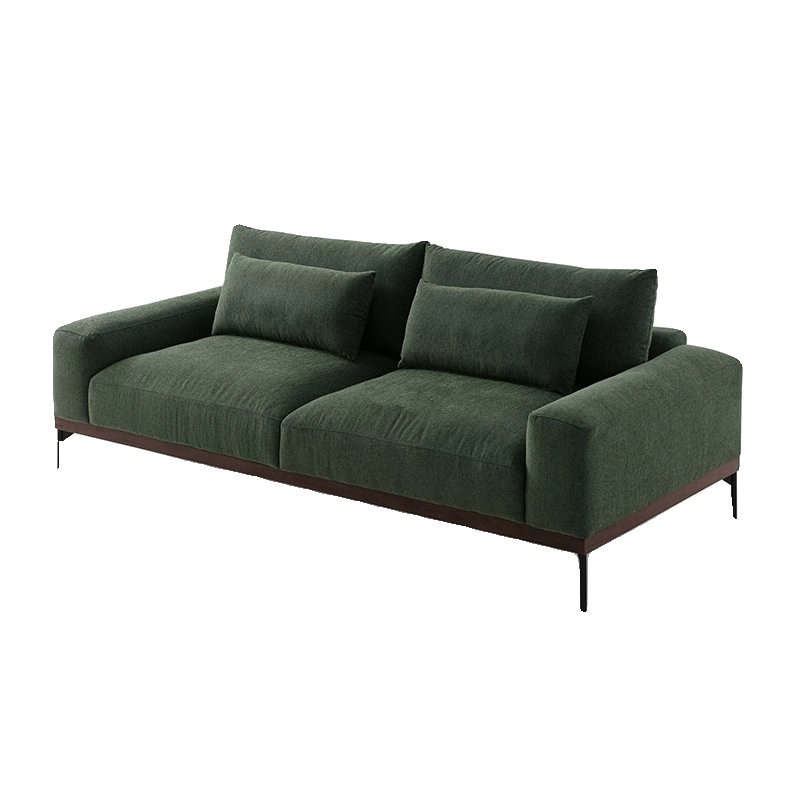 设计师轻奢实木沙发墨绿色小户型客厅三人位棉麻布艺沙发直排新款