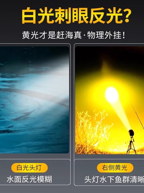黄光强光照鱼专用头灯新款强光超亮钓鱼强穿透头戴式照明灯