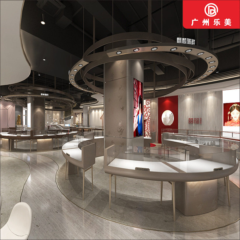 专业设计定制新款珠宝展示柜不锈钢壁柜弧形中岛柜价格实惠免安装
