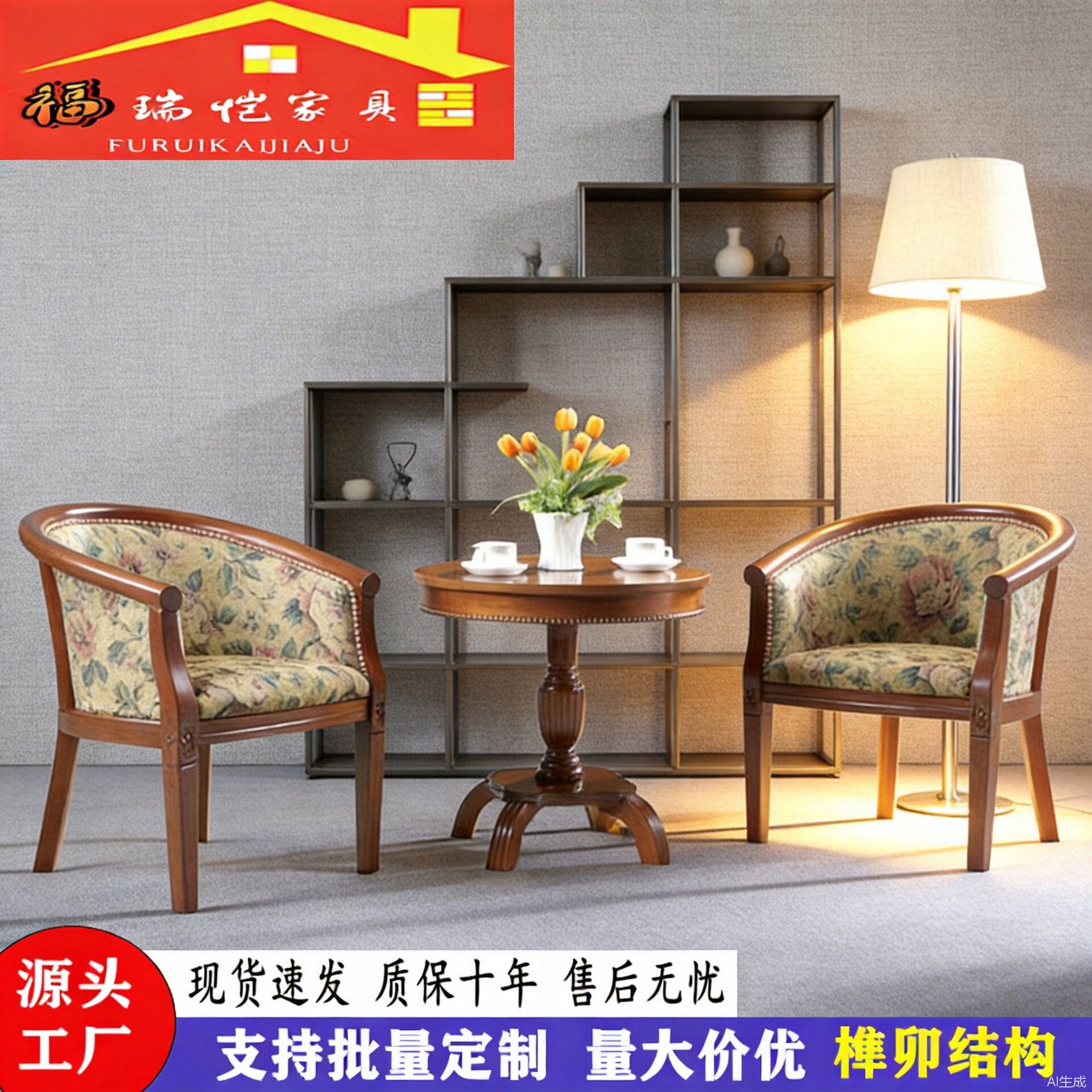 实木酒店围椅茶几三件套