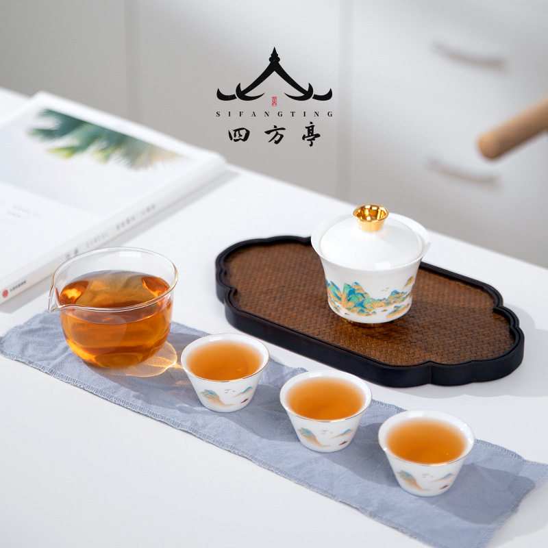 旅行茶具套装盖碗便携式收纳包新款一壶二杯快客杯陶瓷三杯