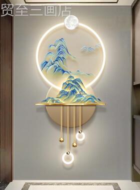 网红千里山图关奢装饰画壁灯现轻高档走玄廊尽头挂画发光壁代江画