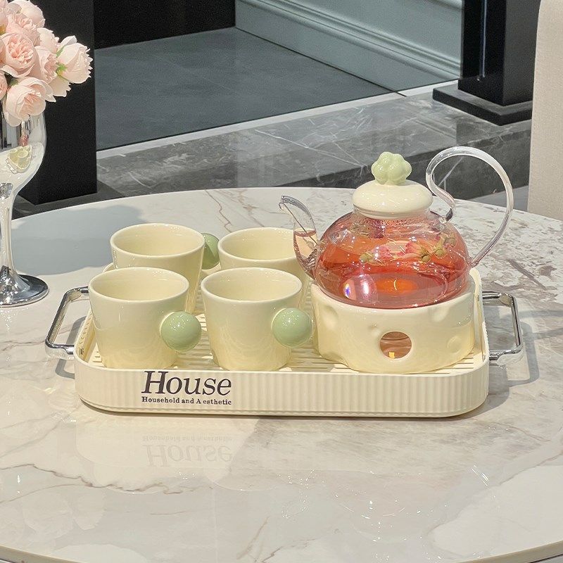 陶瓷花茶壶茶水分离茶杯套装煮水果茶下午茶蜡烛明火加热养生壶