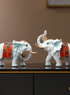 招财大象摆件办公室工艺品桌面乔迁新居客厅玄关电视柜酒柜装饰品