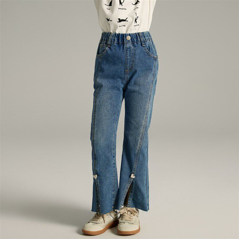 沫沫家童装女童牛仔裤儿童微喇叭裤春秋款裤子2024新款休闲长裤