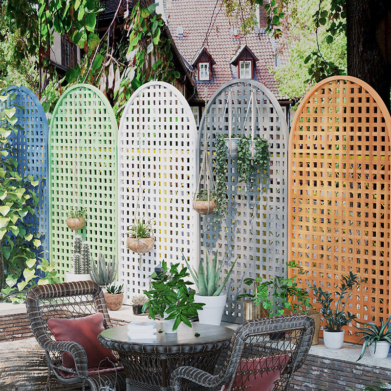 防腐木户外园艺拱形网格花架栅栏庭院绿萝月季植物墙上置物爬藤架