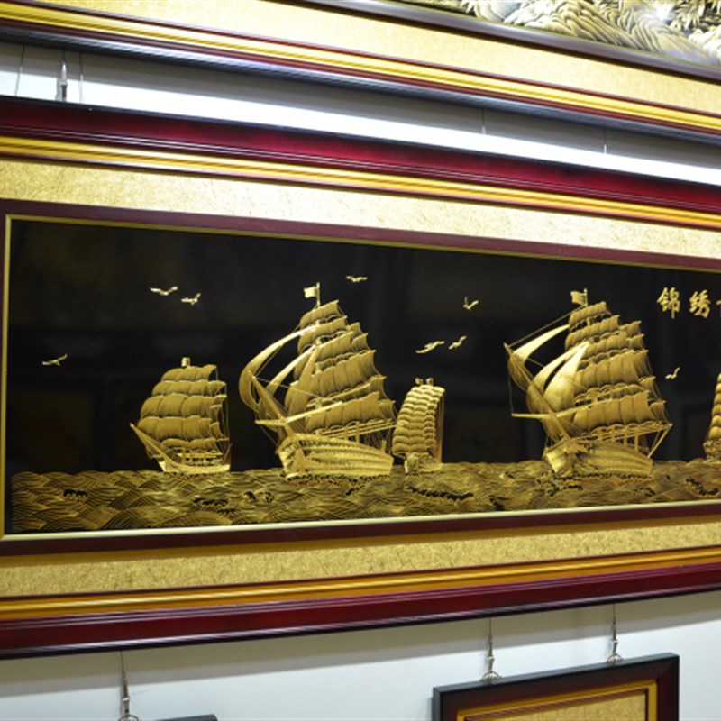 铜雕画锦绣前程一帆风顺挂画开业牌匾新中式客厅办公室帆船装饰画