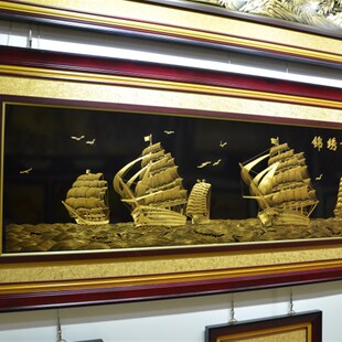 铜雕画锦绣前程一帆风顺挂画开业牌匾新中式客厅办公室帆船装饰画