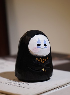 无脸男拿麦穗手工木雕小摆件可爱卡通治愈系办公室书桌摆放装饰品