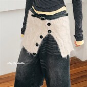 feytiy 韩国设计款 毛边叠搭毛线裙帘子秋冬保暖针织半身裙屁帘女