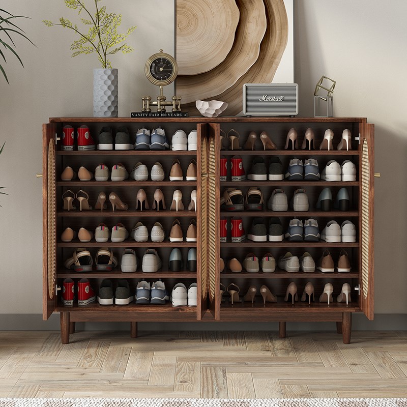 室外藤编实木鞋柜走廊楼道户外电梯门外中古风大容量家用门口新款