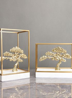 新中式大理石迎客松框架样板房样品屋展示中心卧室书房客厅电视柜