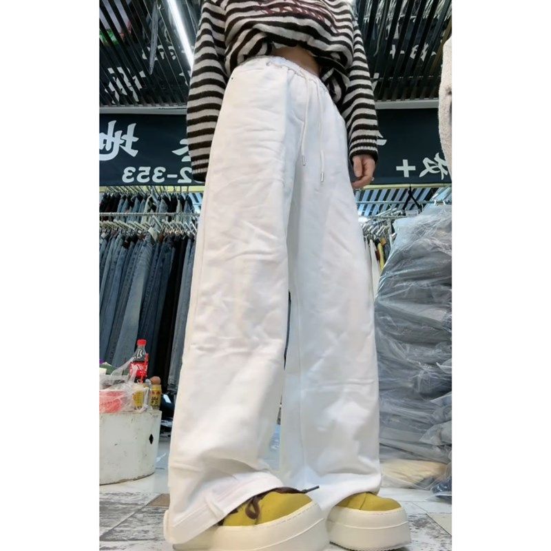 白色抽绳设计感窄版休闲裤女2024年冬季新款梨形高腰显瘦阔腿裤,女装/女士精品,大码裤装,淘宝优惠券,粉丝福利购,淘宝优惠卷