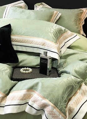 高端奢华纯棉四件套轻奢高级感贡缎提花被套全棉欧式床笠床上用品