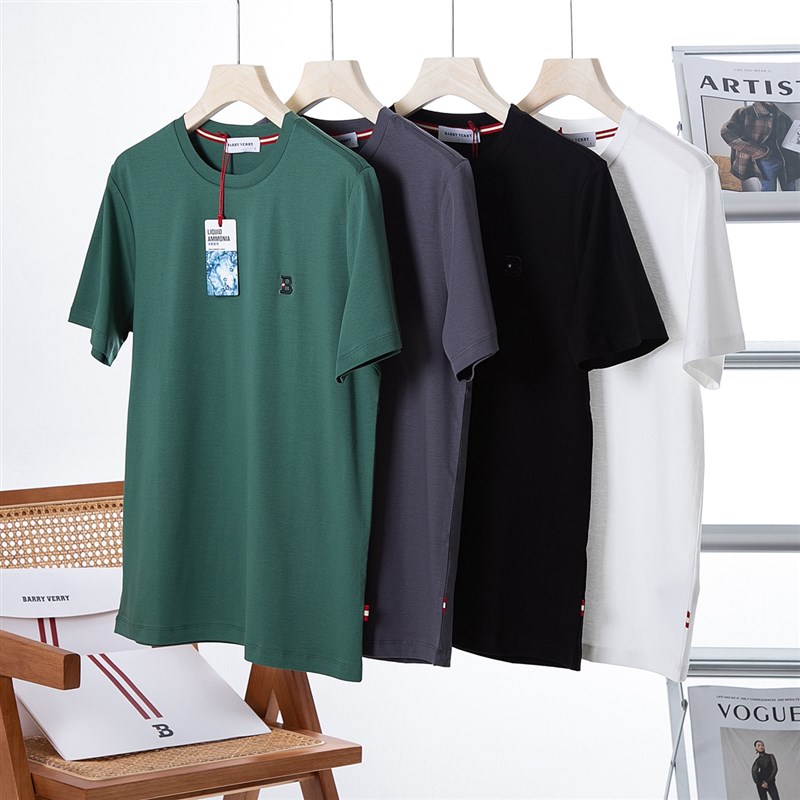 轻奢天花板!独立袋装!双丝光液氨匹马棉男夏季圆领休闲短袖T恤