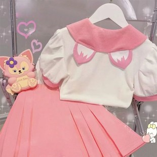 女童夏季半身裙套装中大童儿童洋气短袖上衣女宝宝百褶裙两件套潮