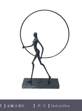 新中式样板房软装饰品摆件雕塑人物铁艺动物客厅玄关电视柜工艺品