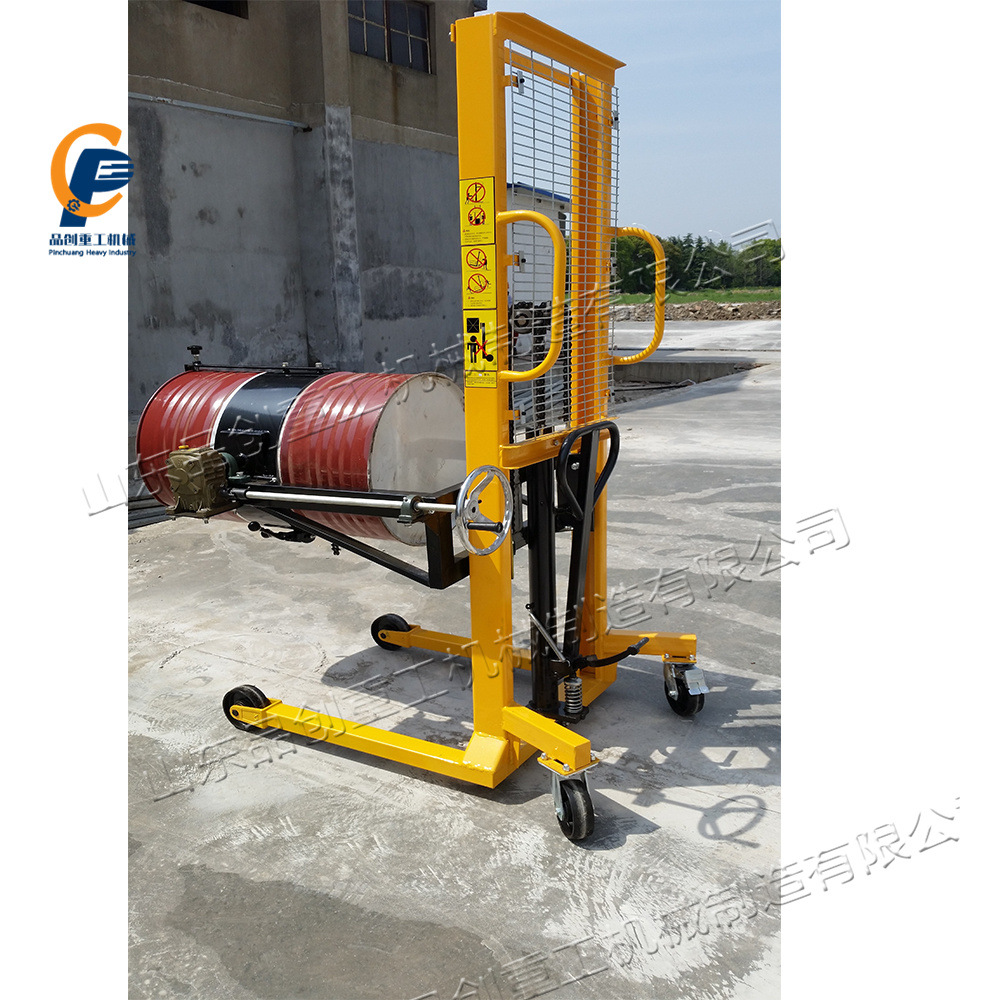 仓库货物堆放搬运车 灌装油塑料桶小四轮 化工液压型油桶提升机