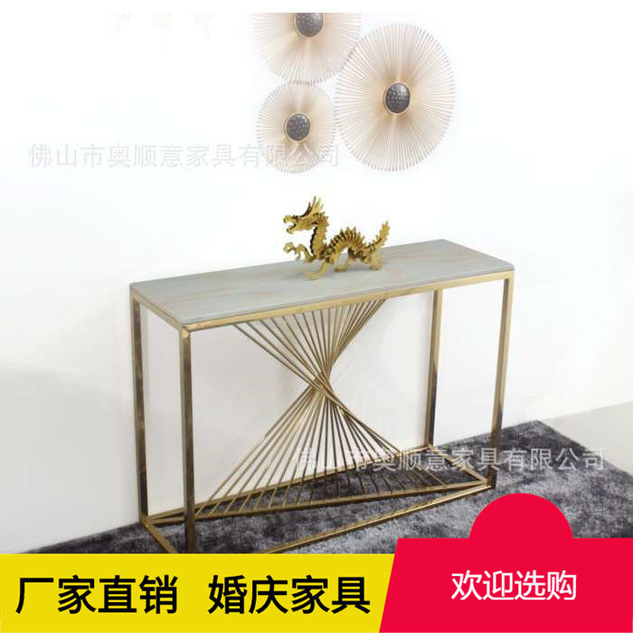 后现代简约轻奢玄关 创意不锈钢金色门边柜 新古典样板间家具现做