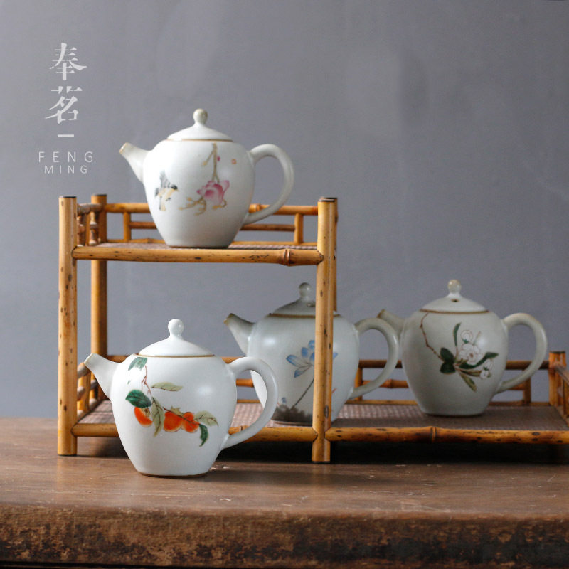 月白汝窑茶具茶壶月白单壶开片可养汝瓷陶瓷功夫家用茶道泡茶器