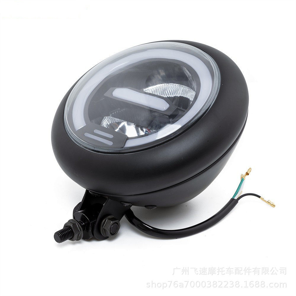 摩托车大灯巡航太子车复古车LED金属复古大灯 前大灯头灯黑色圆灯