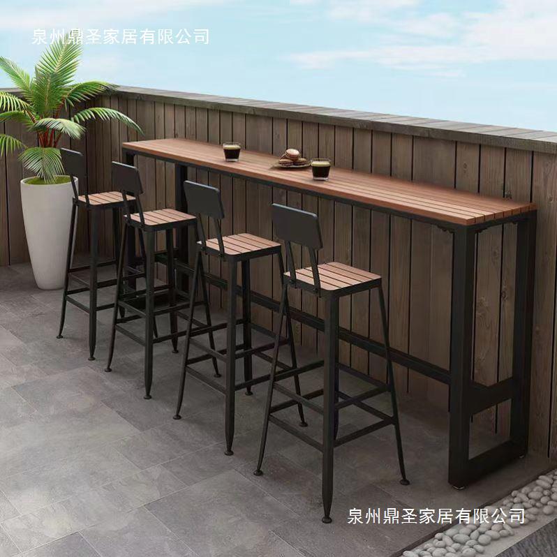 休闲户外吧台桌家用露天阳台商业塑木窗边长条桌咖啡复古阳台铁艺