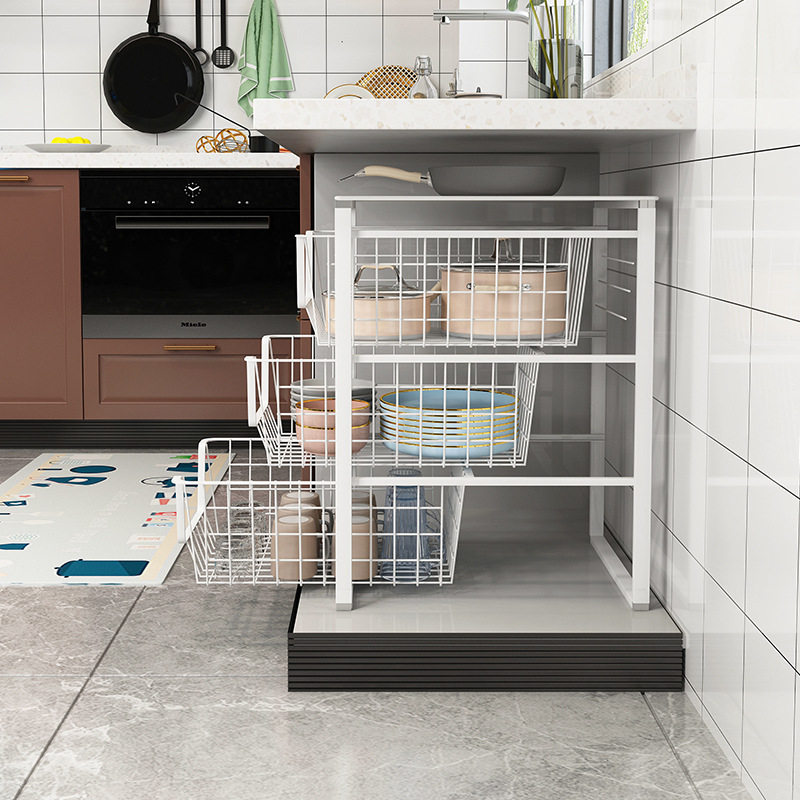 批发厨房拉篮橱柜碗篮抽屉式碗碟调料铁艺双转角柜子抽拉改造三层