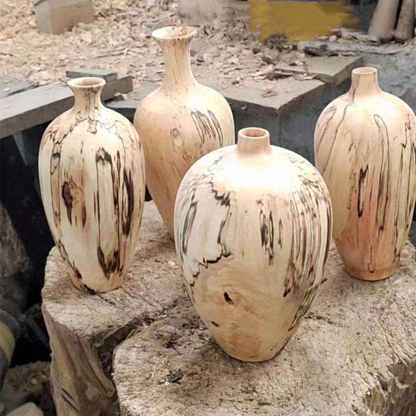 大漆琉球瓶椴木漆器木胎烙画手绘插瓶漆胎木质圆球瓶家居装饰摆件