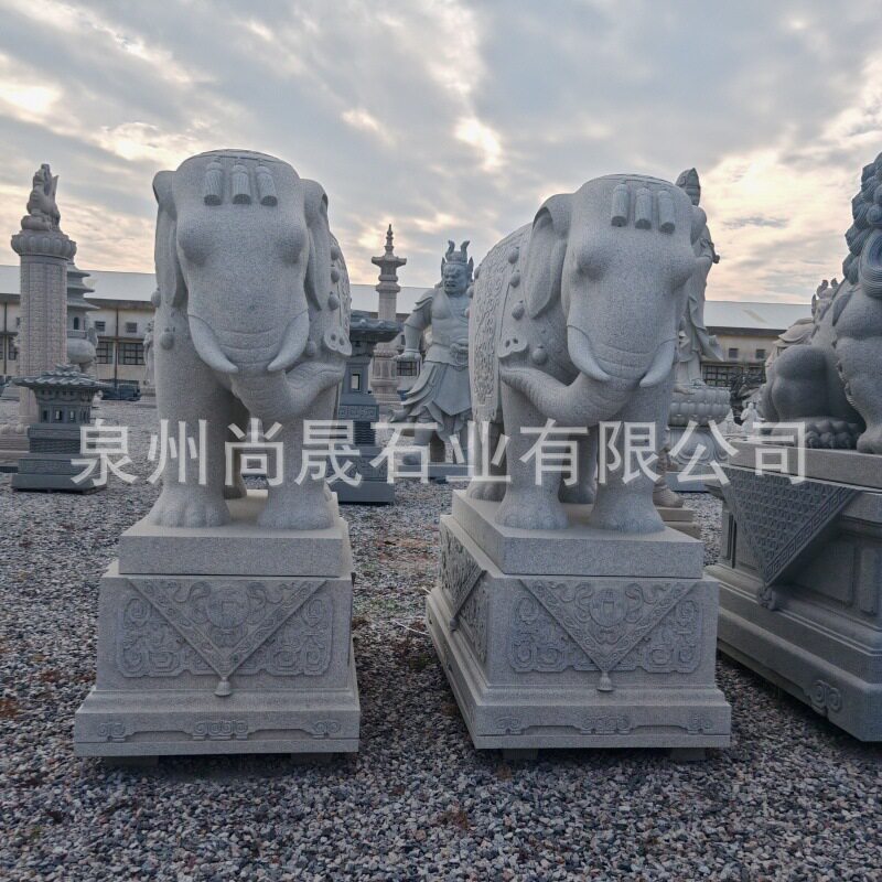 厂家直销大型芝麻灰石头大象石雕大象雕塑一对酒店庭院门装饰吉祥