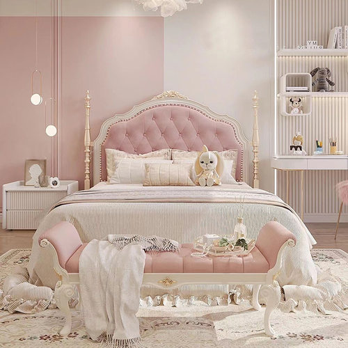 欧式实木床双人床公主现代简约1.8米1.5法式床小美式雕花婚床主卧