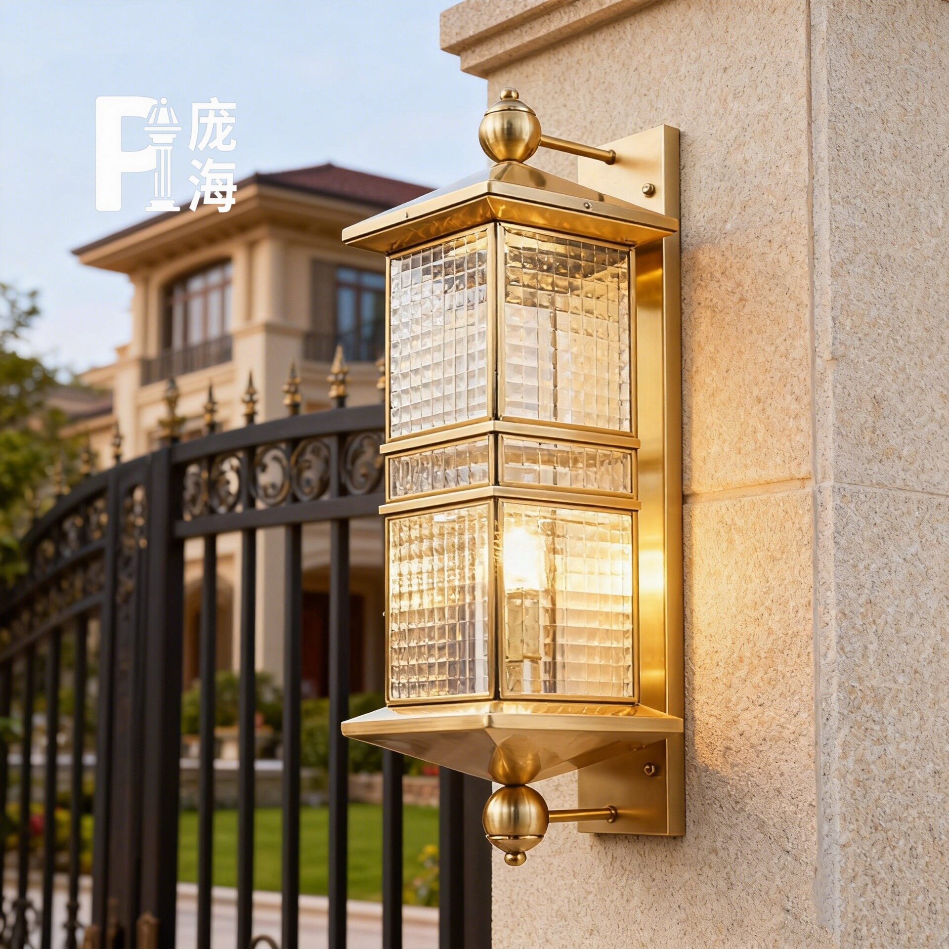 全铜壁灯太阳能户外防水别墅大门口庭院灯简约中式室外阳台长壁灯